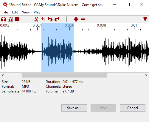 Soundpad sound editor for trimming and editing audio files